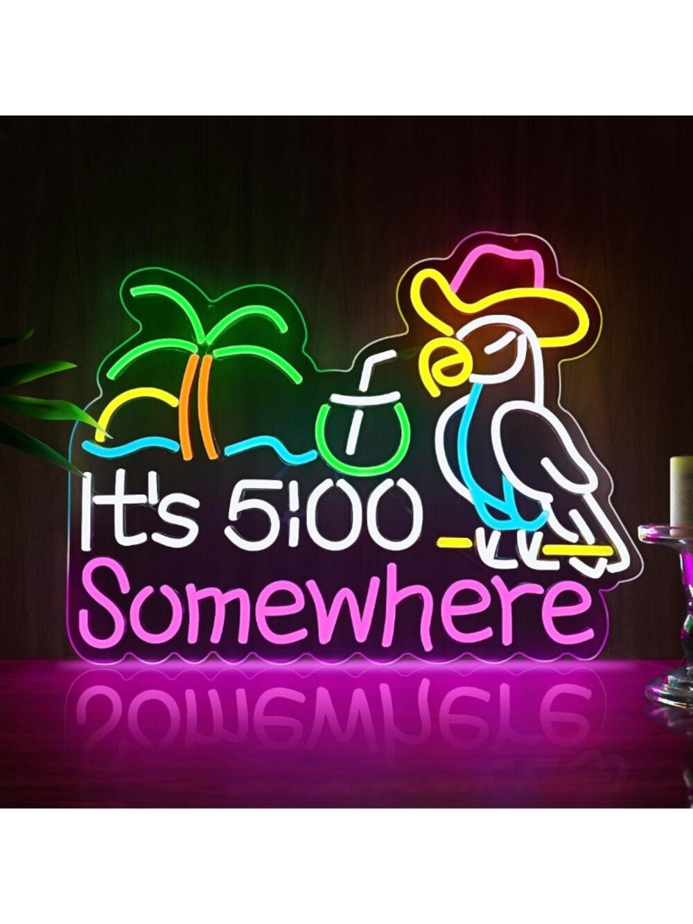 Neon Wall Decor - Dimmable Parrot Light Sign for Man Cave & Home Bar, USB